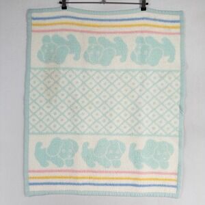 Vintage Biederlack Baby Blanket Multicolor Pastel Puppies Geometric Striped *